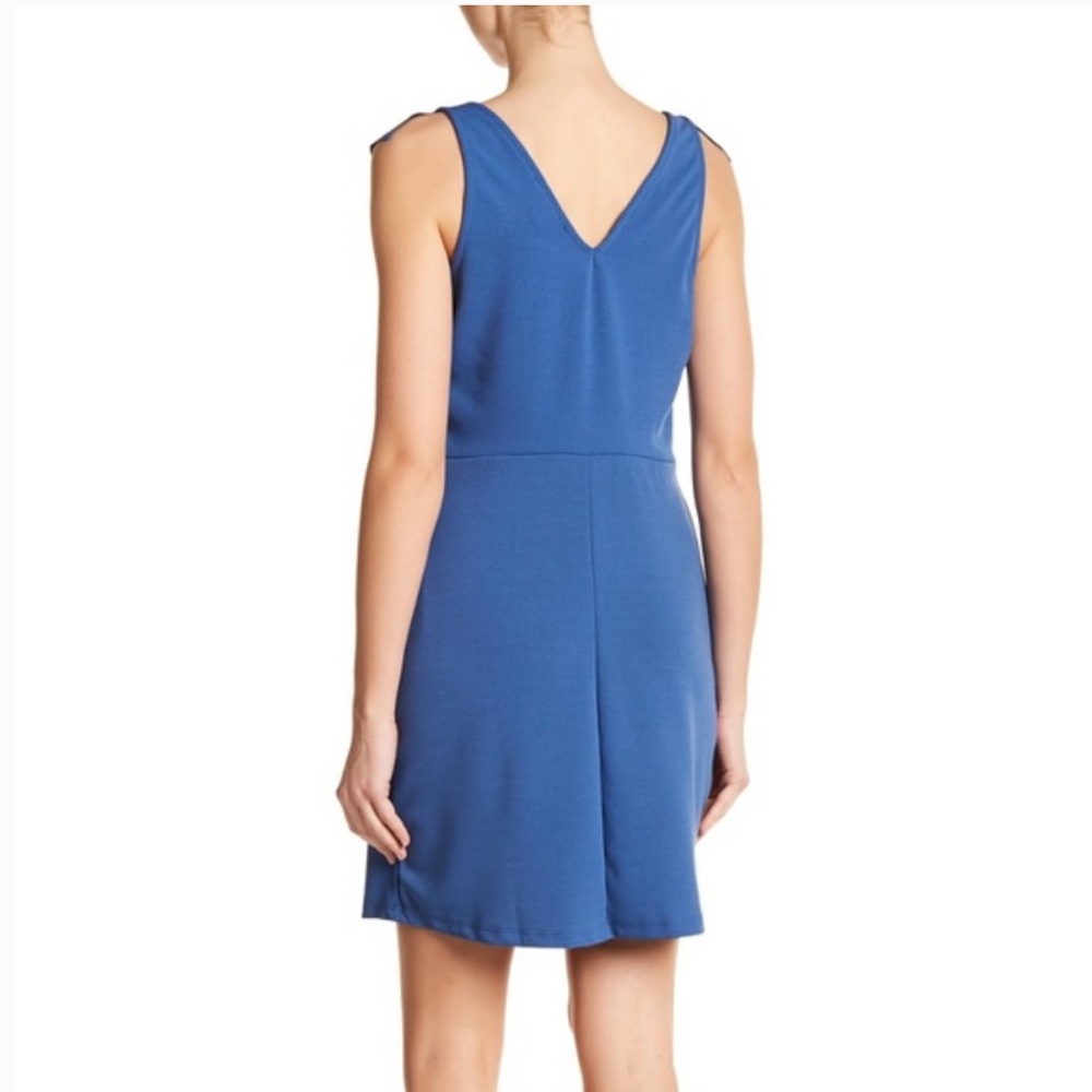 The Vanity Room Blue Draped Ruffle V Neck Wrap Dress - Picture 2 of 7